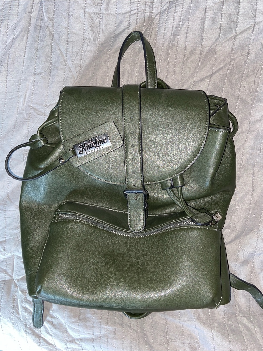Nine Line Olive Green Faux Leather Tactical Backpack